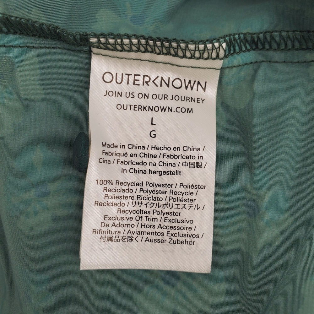 Outerknown L Astral Floral Print Puff Sleeve Tie Waist V Neck Blouse Green Blue - Picture 5 of 8